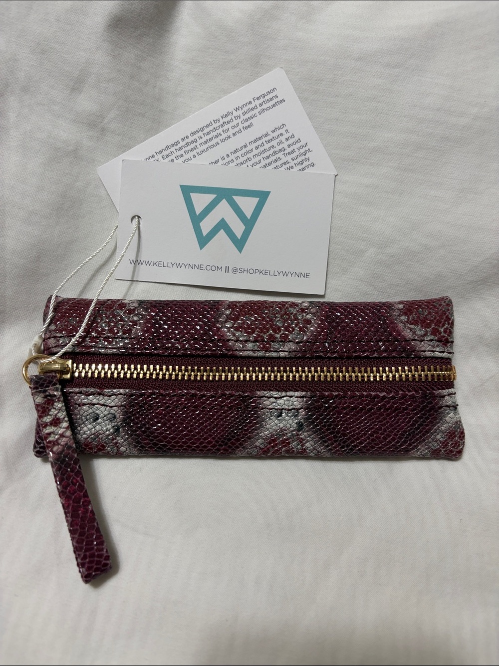 Kelly Wynne Burgundy Snakeskin Leather Zipper Pouch
